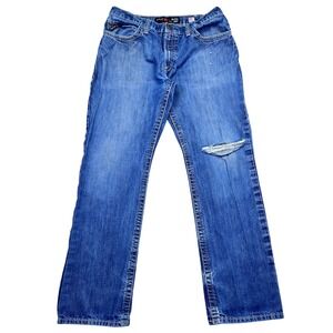 ARIAT M4 FR Relaxed Boot Cut‎ Jeans Mens Sz 36 Fits 35" Ripped Distressed Denim